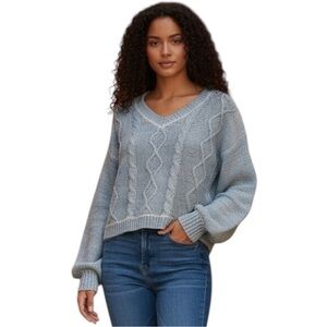 MM by My Michelle Boxy Knit Light Blue Puffy Sleeve Dolman Sweater Size Large